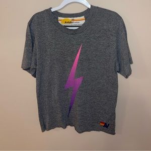 Aviator Nation grey crop lightning bolt tee